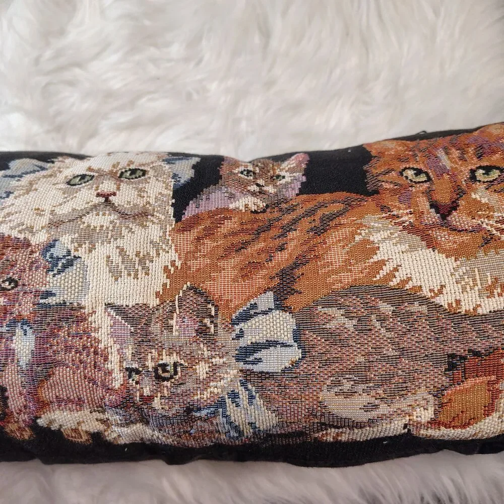 VTG Tapestry Kitty Cat Grannycore Door Stop/Pillow